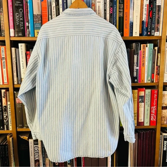 Vintage Levi's 1990s Striped Chambray Denim Long Sleeve Shirt, size XL FLAW - Picture 11 of 11